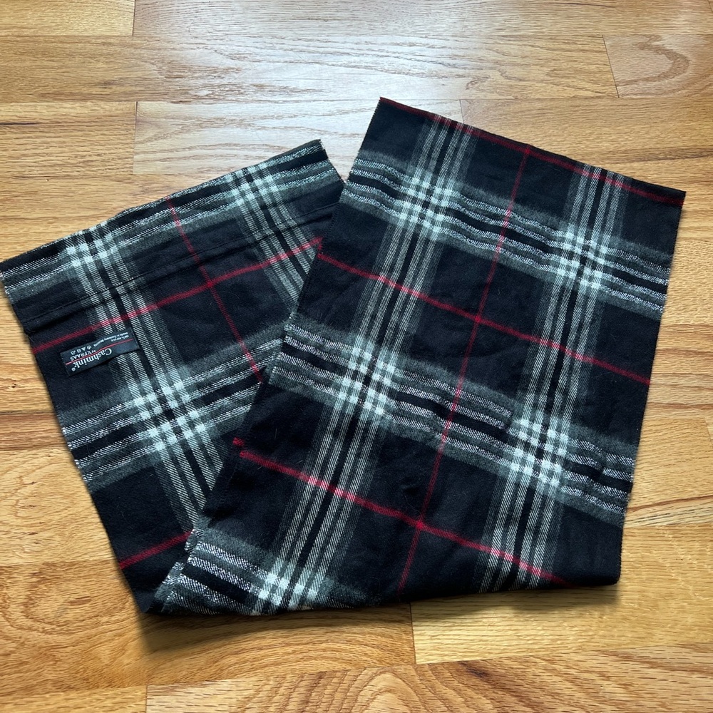 Black, Gray, and White Plaid Infinity Scarf